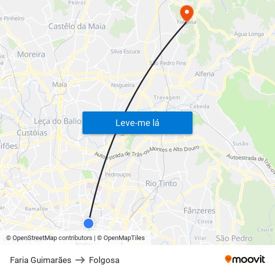 Faria Guimarães to Folgosa map