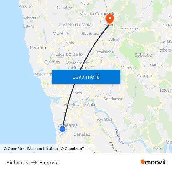 Bicheiros to Folgosa map