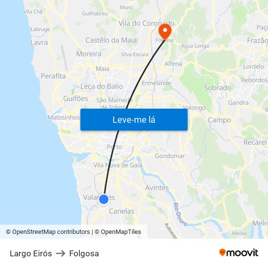 Largo Eirós to Folgosa map