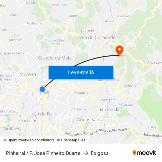 Pinheiral / P. José Pinheiro Duarte to Folgosa map