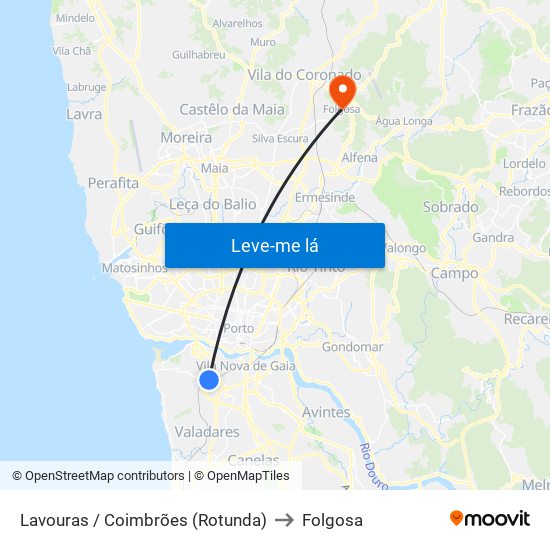 Lavouras / Coimbrões (Rotunda) to Folgosa map