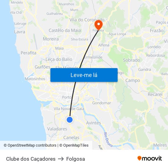 Clube dos Caçadores to Folgosa map