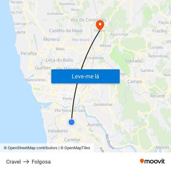 Cravel to Folgosa map
