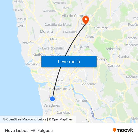 Nova Lisboa to Folgosa map