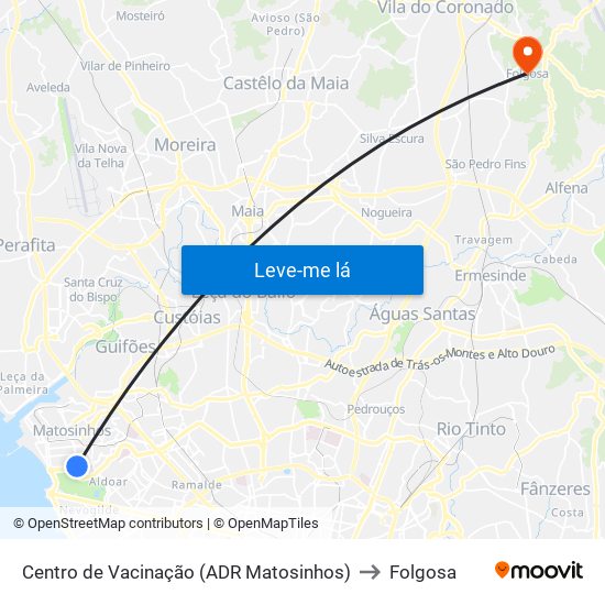 Centro de Vacinação (ADR Matosinhos) to Folgosa map