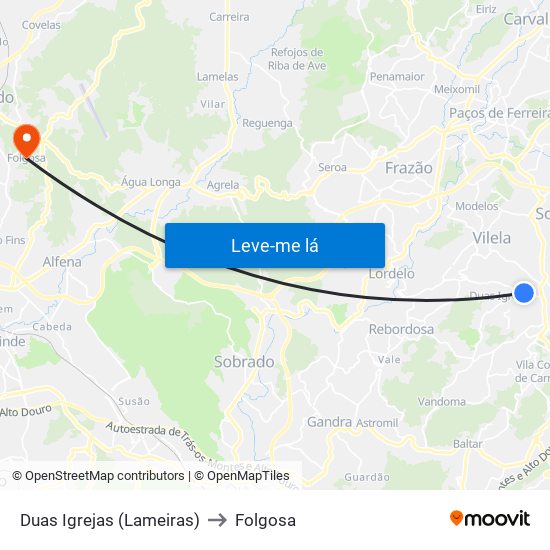 Duas Igrejas (Lameiras) to Folgosa map