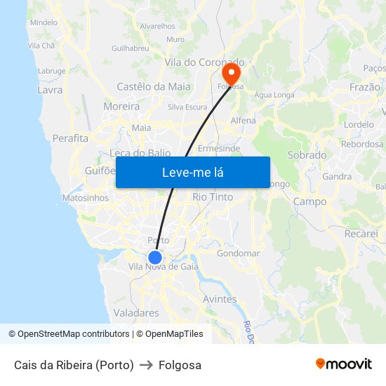 Cais da Ribeira (Porto) to Folgosa map