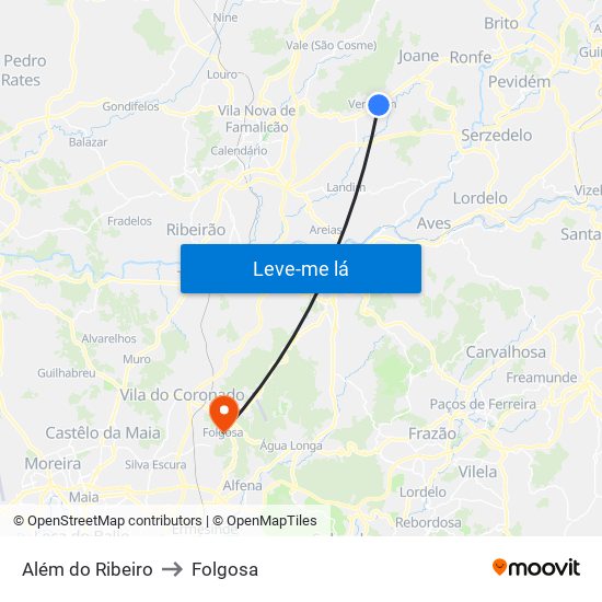 Além do Ribeiro to Folgosa map