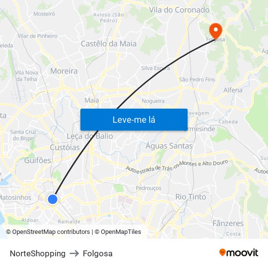 NorteShopping to Folgosa map