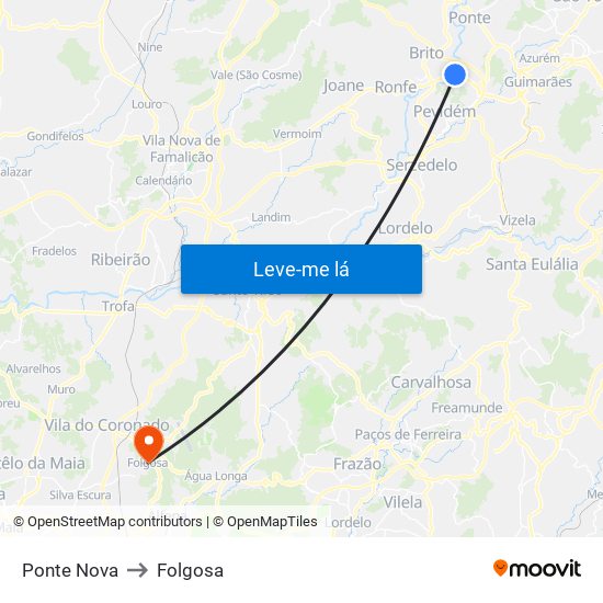 Ponte Nova to Folgosa map