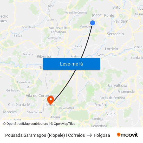 Pousada Saramagos (Riopele) | Correios to Folgosa map