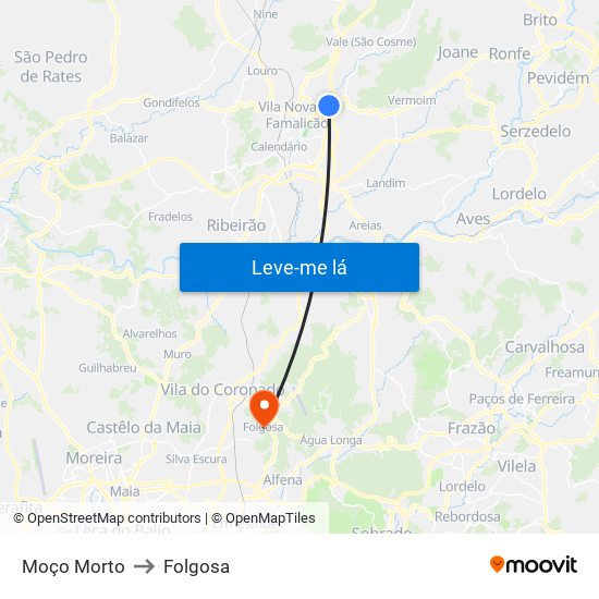 Moço Morto to Folgosa map