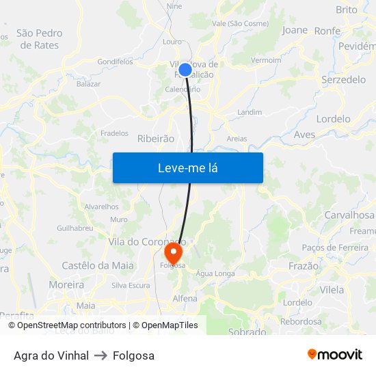 Agra do Vinhal to Folgosa map