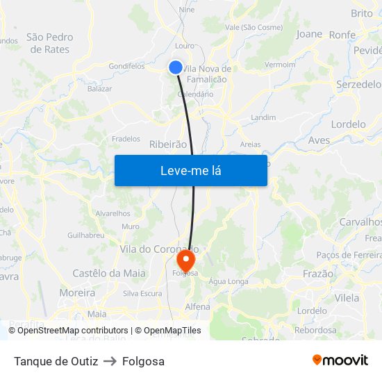 Tanque de Outiz to Folgosa map