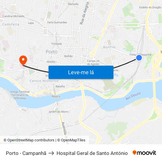 Porto - Campanhã to Hospital Geral de Santo António map