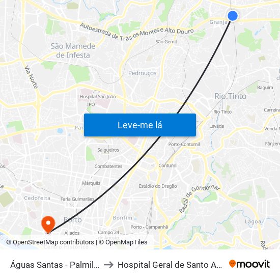 Águas Santas - Palmilheira to Hospital Geral de Santo António map