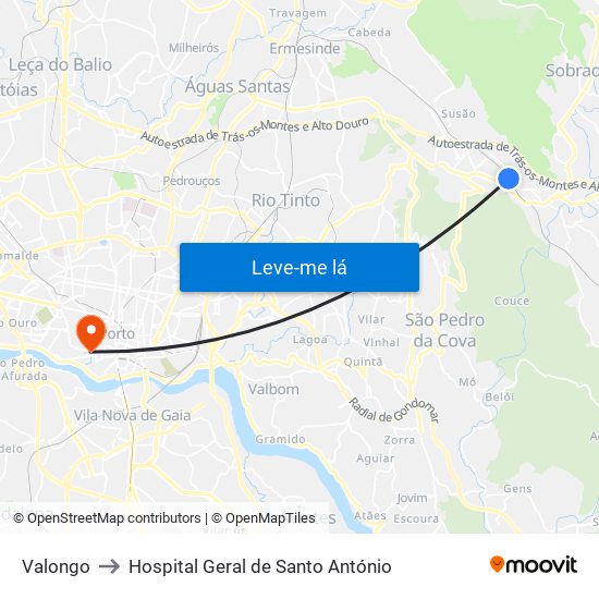 Valongo to Hospital Geral de Santo António map