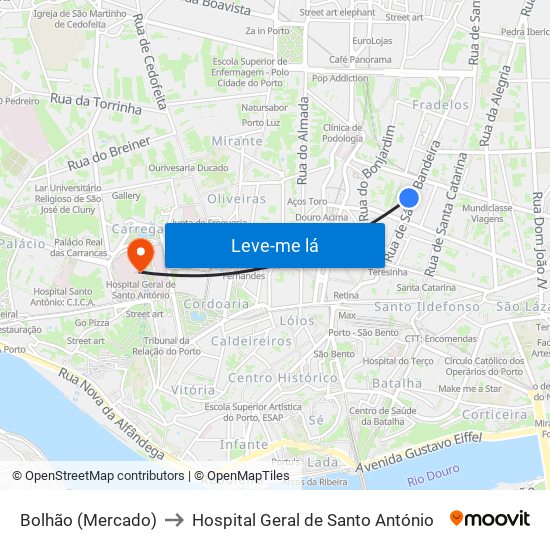 Bolhão (Mercado) to Hospital Geral de Santo António map