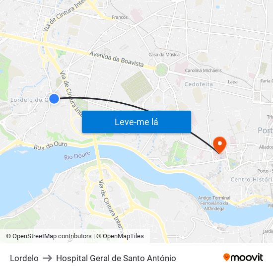 Lordelo to Hospital Geral de Santo António map