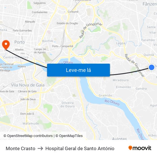 Monte Crasto to Hospital Geral de Santo António map