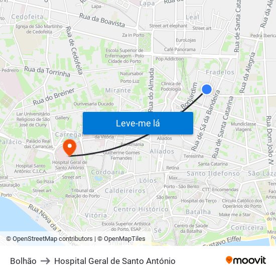 Bolhão to Hospital Geral de Santo António map