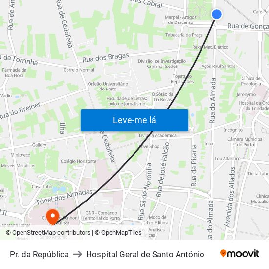 Pr. da República to Hospital Geral de Santo António map