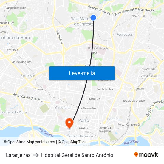 Laranjeiras to Hospital Geral de Santo António map