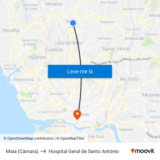 Maia (Câmara) to Hospital Geral de Santo António map