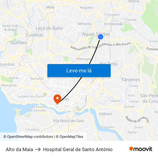 Alto da Maia to Hospital Geral de Santo António map