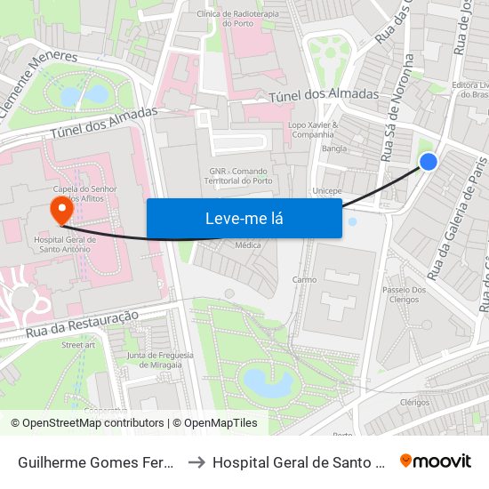 Guilherme Gomes Fernandes to Hospital Geral de Santo António map