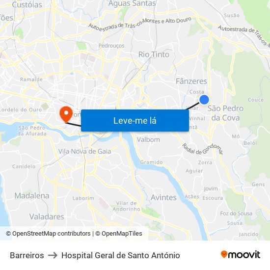 Barreiros to Hospital Geral de Santo António map