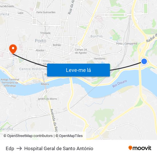 Edp to Hospital Geral de Santo António map