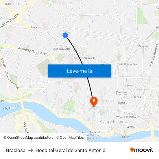 Graciosa to Hospital Geral de Santo António map