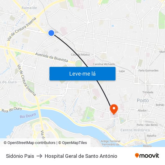 Sidónio Pais to Hospital Geral de Santo António map