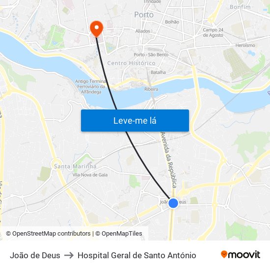 João de Deus to Hospital Geral de Santo António map