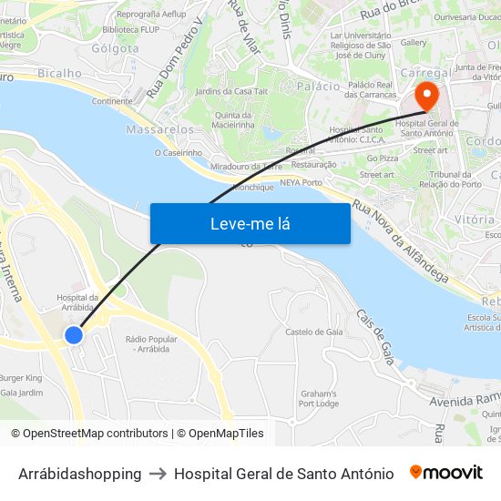 Arrábidashopping to Hospital Geral de Santo António map