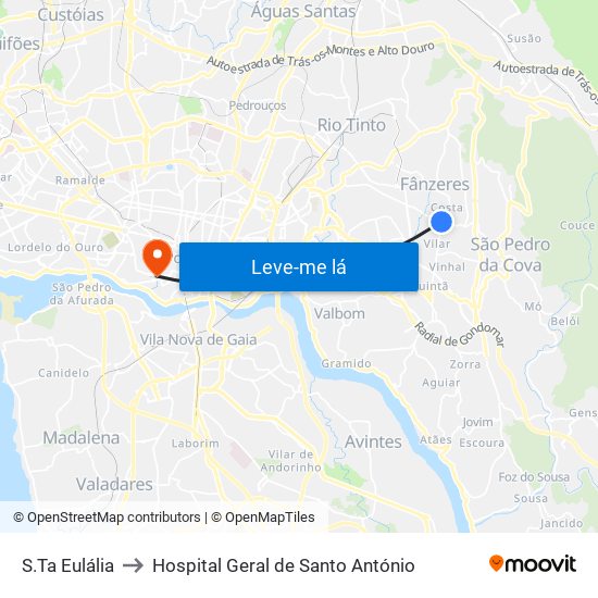 S.Ta Eulália to Hospital Geral de Santo António map