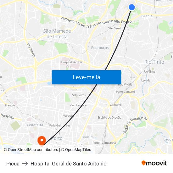 Pícua to Hospital Geral de Santo António map