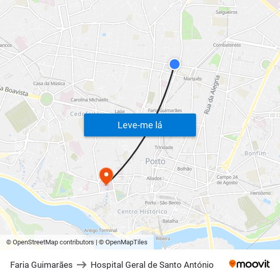 Faria Guimarães to Hospital Geral de Santo António map