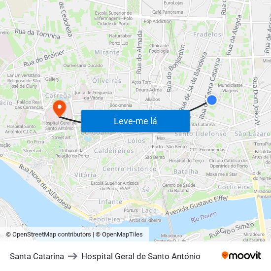 Santa Catarina to Hospital Geral de Santo António map