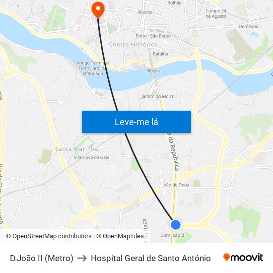 D.João II (Metro) to Hospital Geral de Santo António map