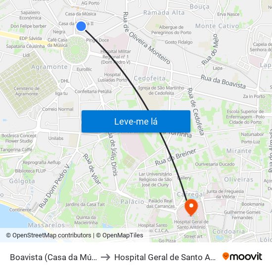 Boavista (Casa da Música) to Hospital Geral de Santo António map