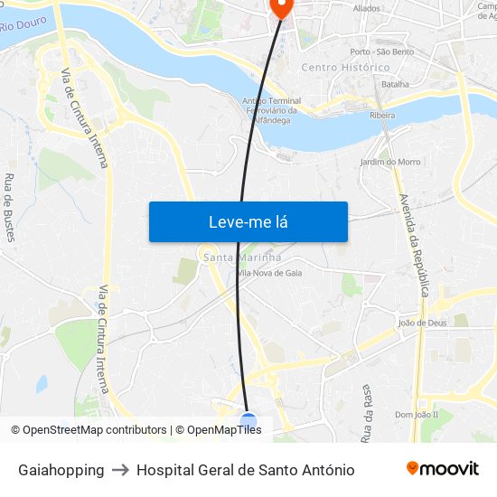 Gaiahopping to Hospital Geral de Santo António map