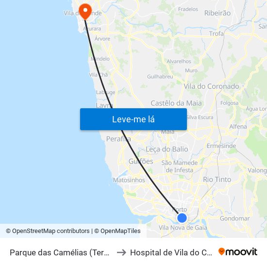 Parque das Camélias (Terminal) to Hospital de Vila do Conde map