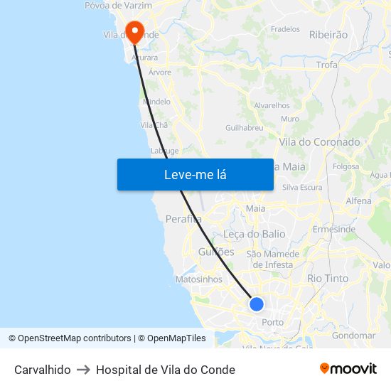 Carvalhido to Hospital de Vila do Conde map