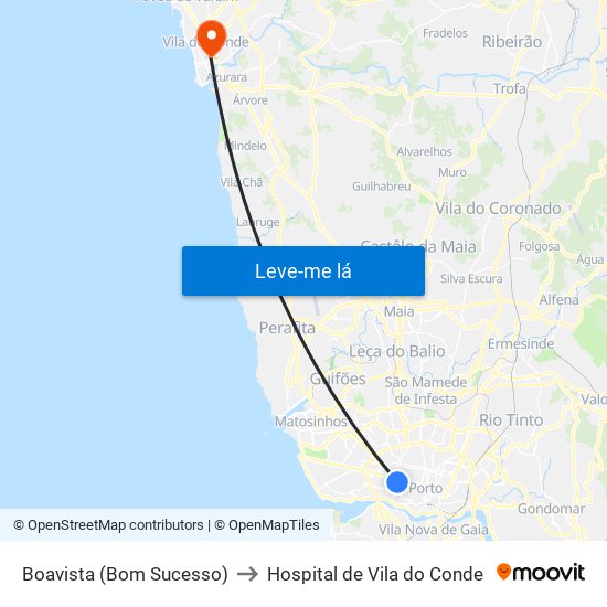 Boavista (Bom Sucesso) to Hospital de Vila do Conde map