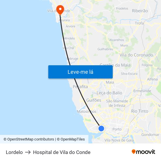 Lordelo to Hospital de Vila do Conde map
