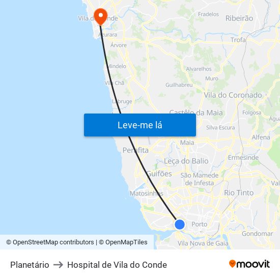 Planetário to Hospital de Vila do Conde map