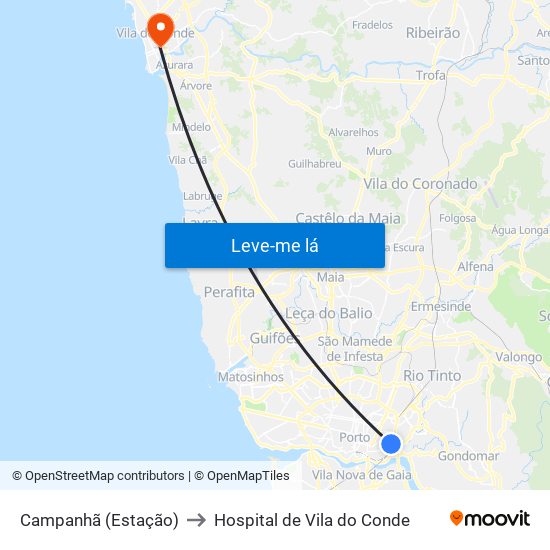 Campanhã (Estação) to Hospital de Vila do Conde map