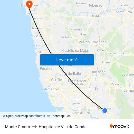 Monte Crasto to Hospital de Vila do Conde map